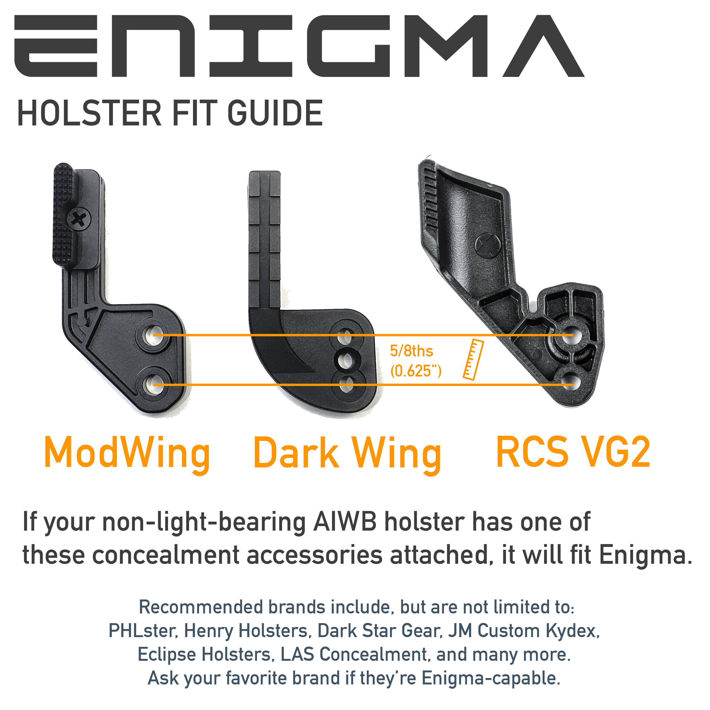 Photo of three compatible holster wing options.