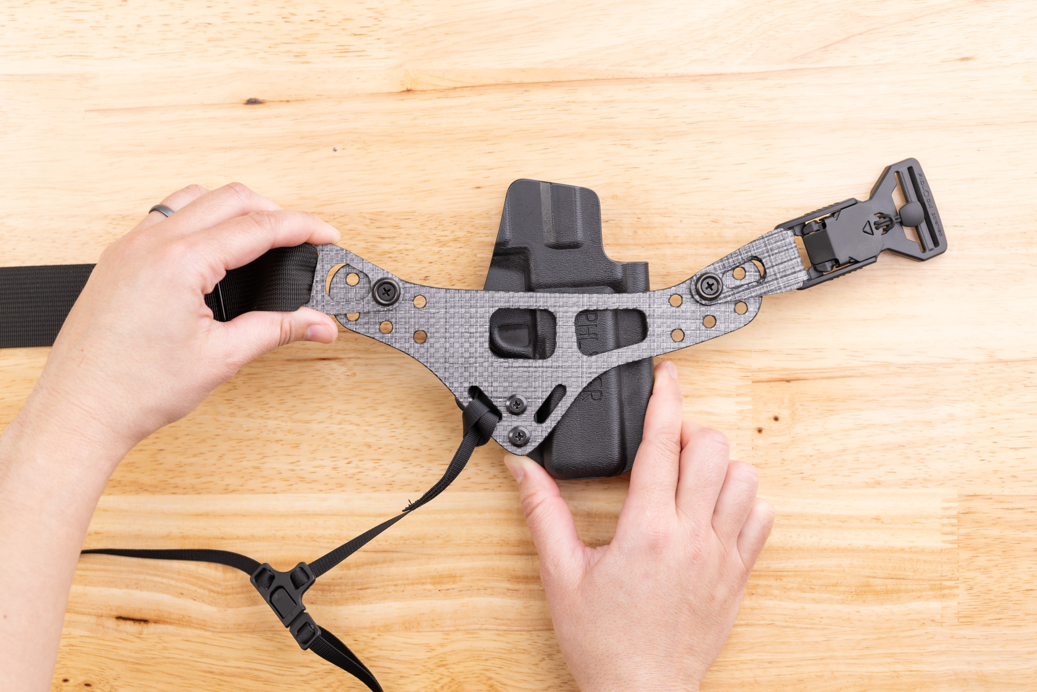 Photo of Enigma faceplate installed straight on holster.